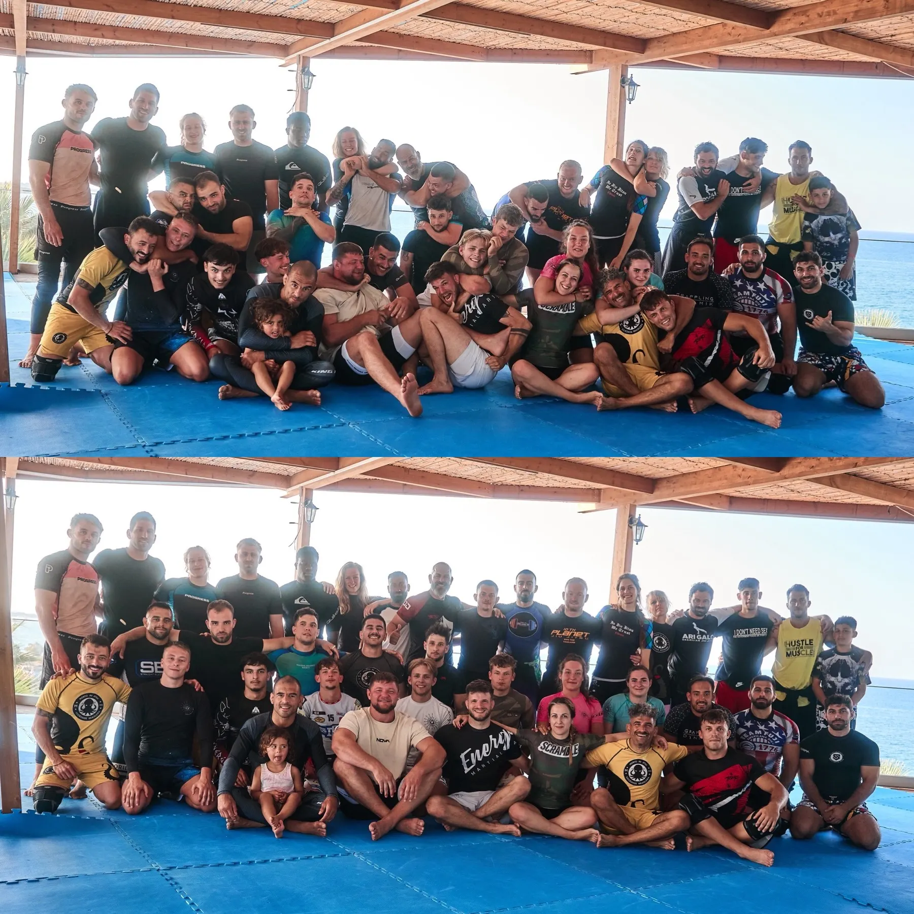 BJJ camp group photo on the mats
